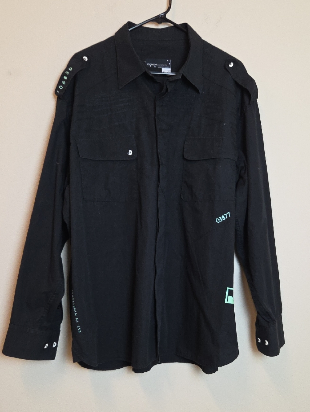 Rocawear Y2K Black Utility Mens Shirt Jacket with Accent Graphics